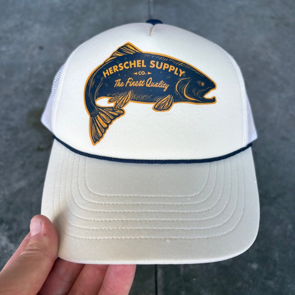 Herschel Marina Mesh Fish Trucker Hat Natural White One Size Outdoor Summer